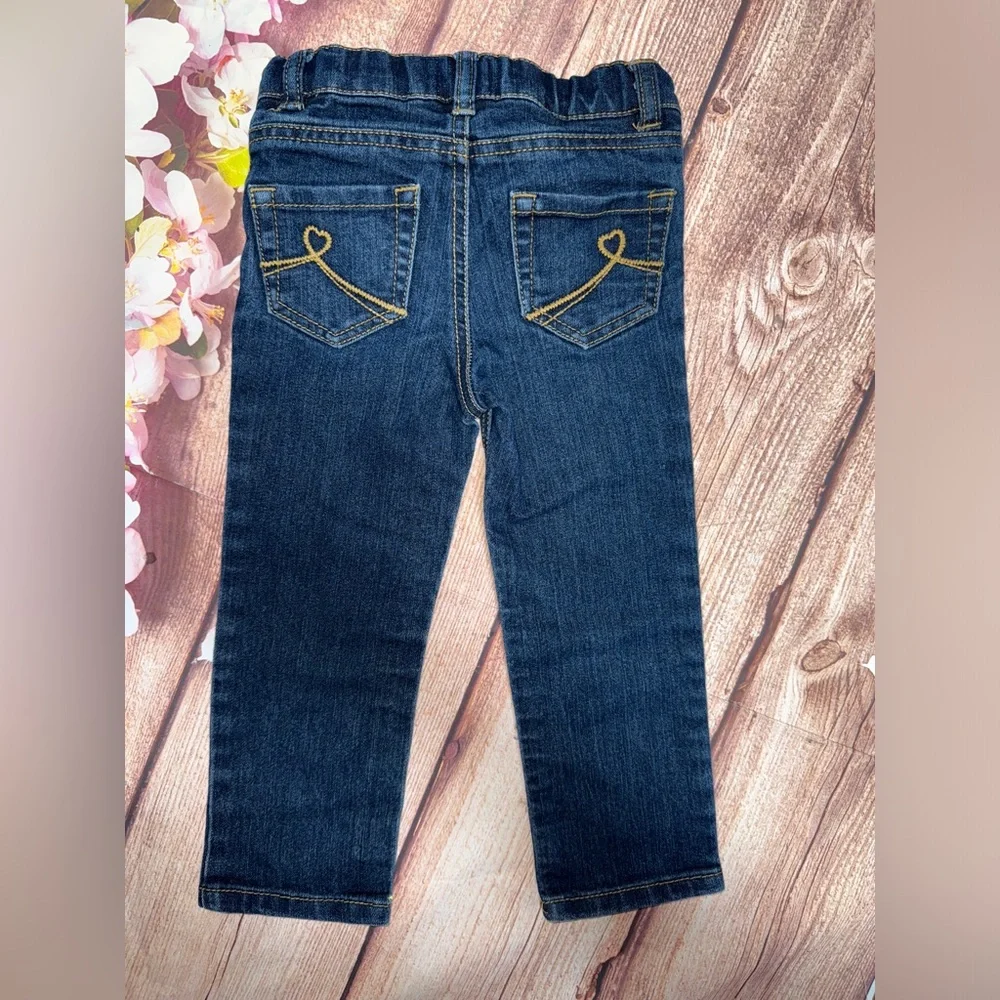 The Children's Place Dark Blue Kids Jeans with embroidered hearts